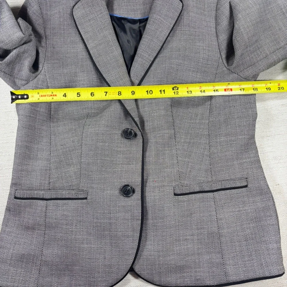 Talbots Blazer Gray Black Trimmed Houndstooth‎ Career Jacket - Size 8 Classic